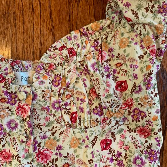 Sweet Pot Mini Floral Button Down Peasant Dress (2) | Cream & Blue | AU 8/US 4 - Picture 5 of 16